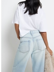 River Island Blue White High Waisted Relaxed Straight 100% Cotton Jeans - Image 2 of 6