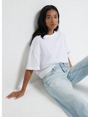 River Island Blue White High Waisted Relaxed Straight 100% Cotton Jeans - Image 3 of 6
