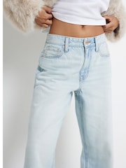 River Island Blue White High Waisted Relaxed Straight 100% Cotton Jeans - Image 4 of 6