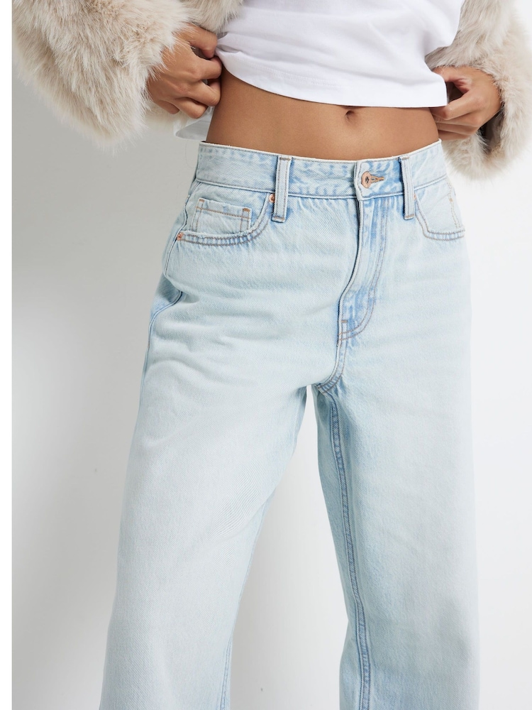 River Island Blue White High Waisted Relaxed Straight 100% Cotton Jeans - Image 4 of 6