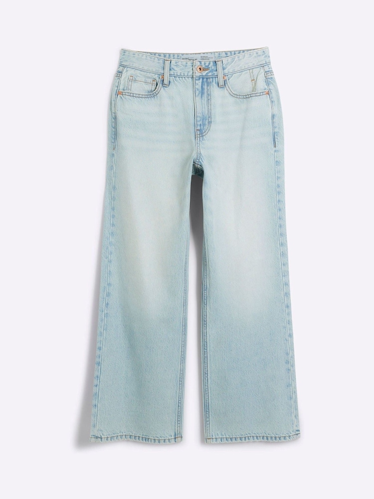 River Island Blue White High Waisted Relaxed Straight 100% Cotton Jeans - Image 5 of 6