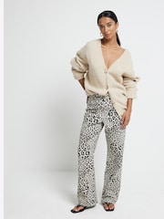 River Island Brown Petite Relaxed High Rise Straight Leopard Print 100% Cotton Jeans - Image 2 of 5