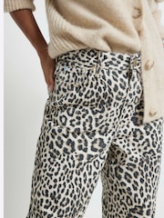 River Island Brown Petite Relaxed High Rise Straight Leopard Print 100% Cotton Jeans - Image 3 of 5