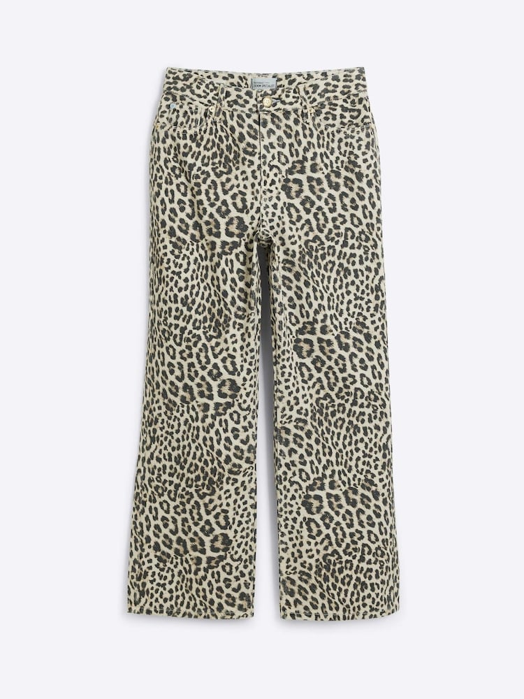 River Island Brown Petite Relaxed High Rise Straight Leopard Print 100% Cotton Jeans - Image 4 of 5