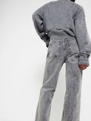 River Island Grey Petite High Rise 100% Cotton Wide Leg Jeans - Image 3 of 5
