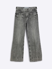 River Island Grey Petite High Rise 100% Cotton Wide Leg Jeans - Image 4 of 5