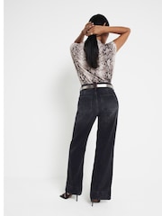 River Island Black Petite High Rise Wide Leg 100% Cotton Jeans - Image 2 of 4