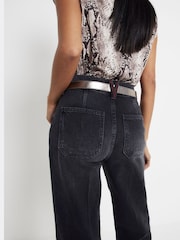 River Island Black Petite High Rise Wide Leg 100% Cotton Jeans - Image 3 of 4