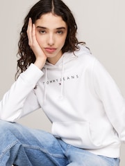 Tommy Jeans Regular Fit Linear White Hoodie - Image 4 of 6