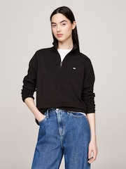 Tommy Jeans Regular Fit Flag Polar 1/4 Zip Black Sweatshirt - Image 1 of 5