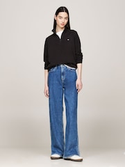 Tommy Jeans Regular Fit Flag Polar 1/4 Zip Black Sweatshirt - Image 2 of 5