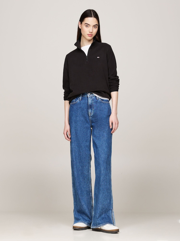Tommy Jeans Regular Fit Flag Polar 1/4 Zip Black Sweatshirt - Image 2 of 5