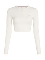 Camiseta blanca ajustada con cuello henley y costuras doradas de Tommy Jeans - Imagen 4 de 6
