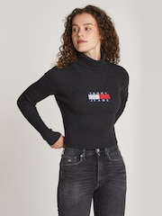 Tommy Jeans Melange Flag Turtleneck Black Sweater - Image 1 of 6