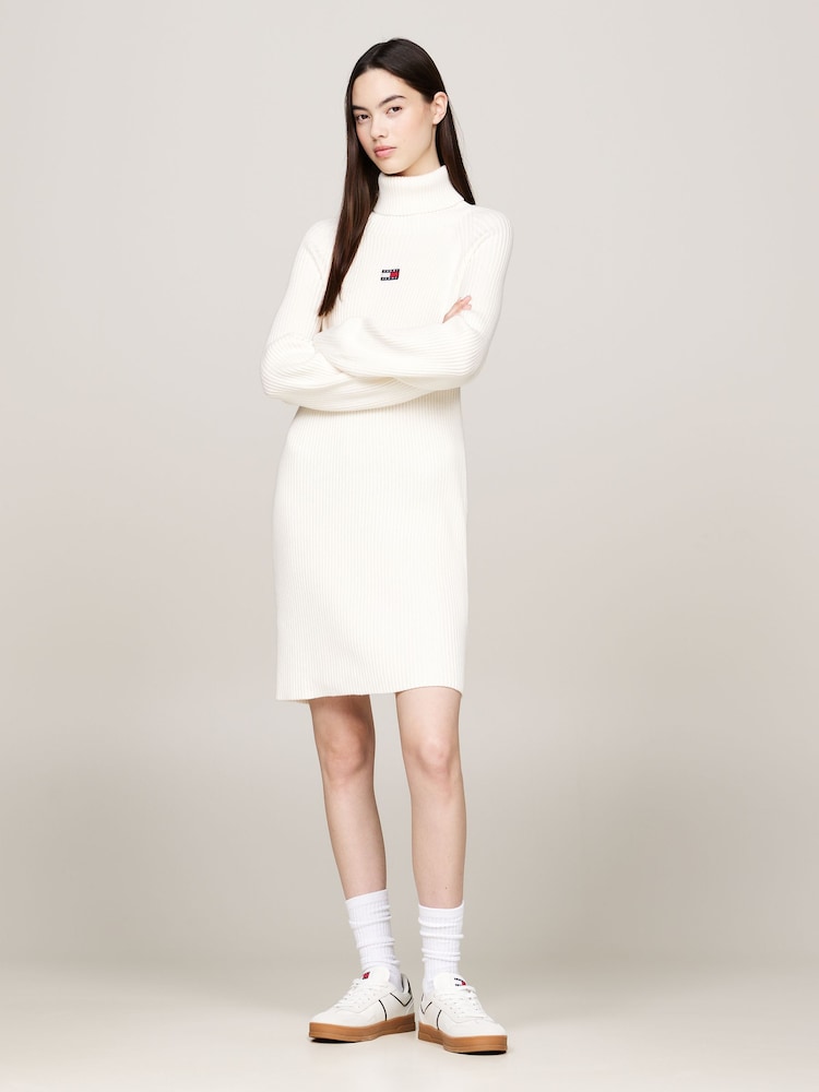 Tommy Jeans Mock Neck Badge White Sweater Dress - Image 1 of 5