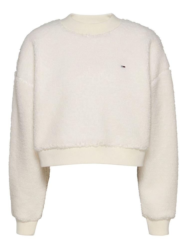 Tommy Jeans Oversized Teddy Crew Neck White Sweatshirt - Image 1 of 3