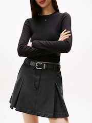 Tommy Jeans Black Ribbed Slim Long Sleeve T-Shirt - Image 4 of 6