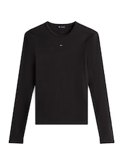 Tommy Jeans Black Ribbed Slim Long Sleeve T-Shirt - Image 5 of 6
