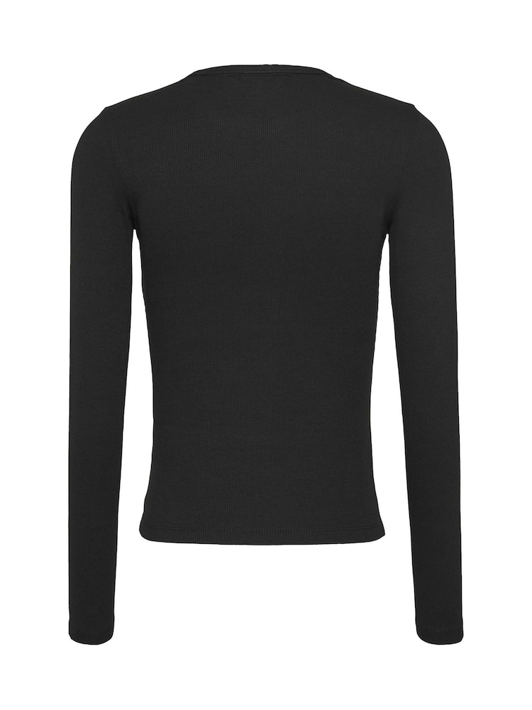 Tommy Jeans Black Ribbed Slim Long Sleeve T-Shirt - Image 6 of 6