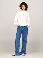 Tommy Jeans Badge Mock Nexk White Sweater - Image 2 of 5