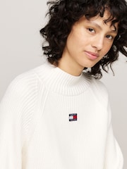 Tommy Jeans Badge Mock Nexk White Sweater - Image 3 of 5