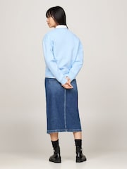 Tommy Jeans Blue Boxy Glitter Varsity Crew Neck Hoodie - Image 2 of 5