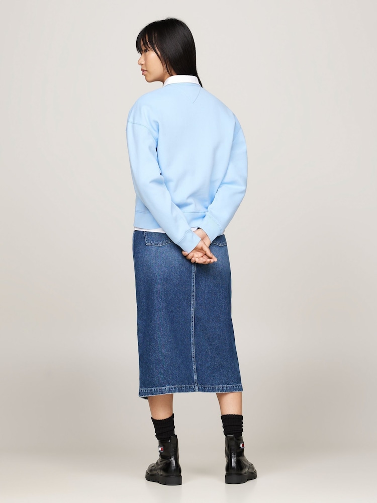 Tommy Jeans Blue Boxy Glitter Varsity Crew Neck Hoodie - Image 2 of 5