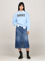 Tommy Jeans Blue Boxy Glitter Varsity Crew Neck Hoodie - Image 3 of 5