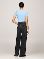 Tommy Jeans Blue Slim Fit Cropped Glitter Varsity 100% Cotton T-Shirt - Image 3 of 7