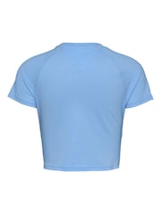 Tommy Jeans Blue Slim Fit Cropped Glitter Varsity 100% Cotton T-Shirt - Image 6 of 7