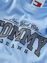 Tommy Jeans Blue Slim Fit Cropped Glitter Varsity 100% Cotton T-Shirt - Image 7 of 7