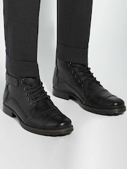 Dune London Charcoal Black Heavy Duty Leather Simon Ankle Boots - Image 1 of 7