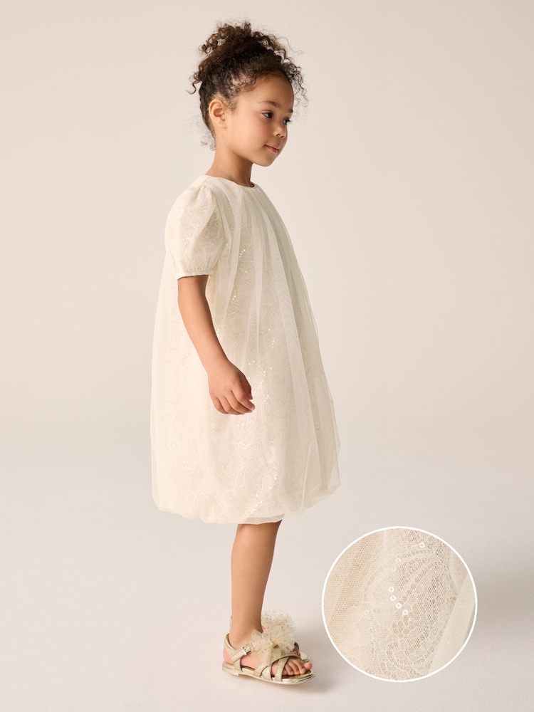 Baker by Ted Baker Cream Sequin Lace Mesh Bubble Hem Dress - Image 1 of 10 Baker by Ted Baker Cream Sequin Lace Mesh Bubble Hem Dress - Image 1 of 10