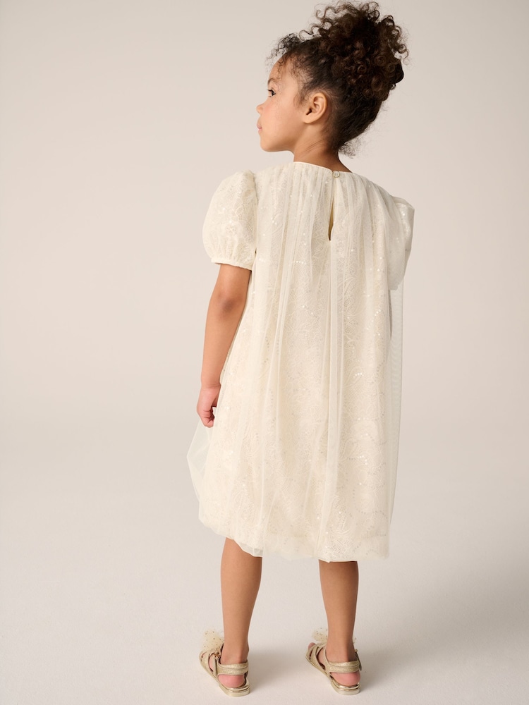 Baker by Ted Baker Cream Sequin Lace Mesh Bubble Hem Dress - Image 2 of 10