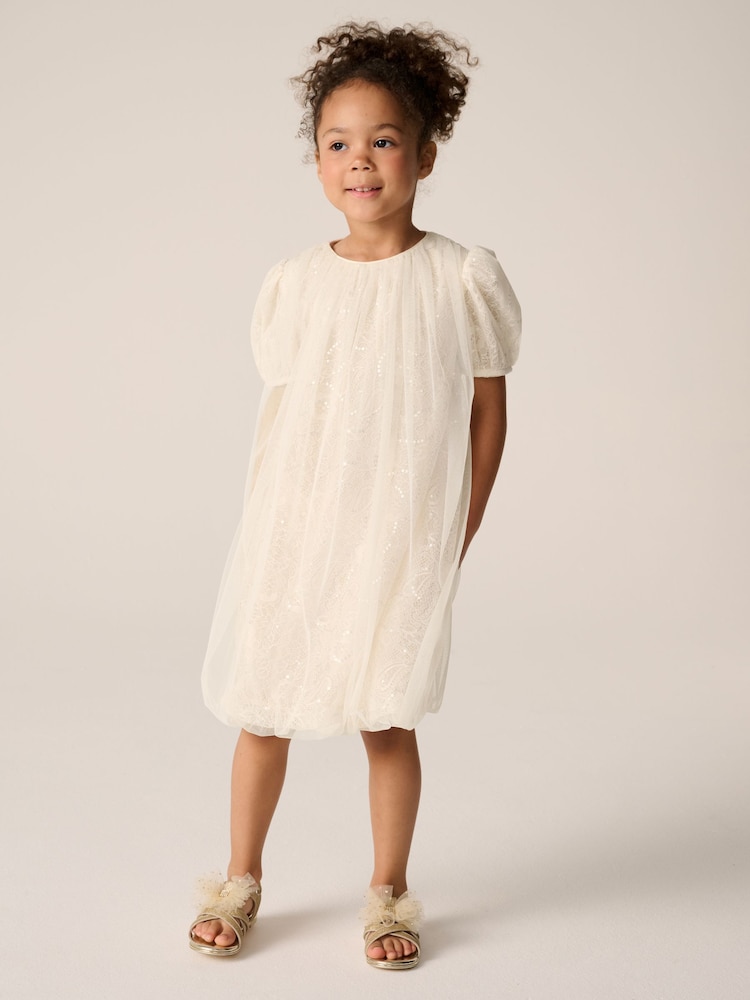 Baker by Ted Baker Cream Sequin Lace Mesh Bubble Hem Dress - Image 2 of 10 Baker by Ted Baker Cream Sequin Lace Mesh Bubble Hem Dress - Image 2 of 10