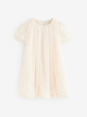 Baker by Ted Baker Cream Sequin Lace Mesh Bubble Hem Dress - Image 5 of 10