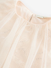 Baker by Ted Baker Cream Sequin Lace Mesh Bubble Hem Dress - Image 7 of 10