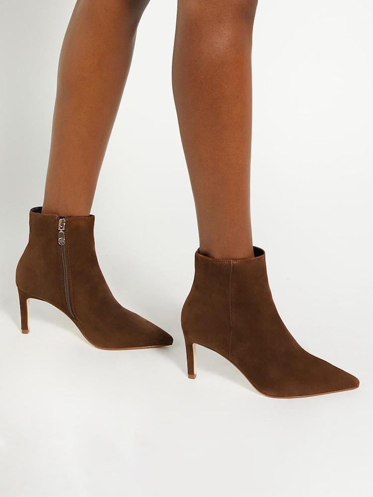 Dune London Brown Standard Fit Obsessively Mid Set Back Point Heeled Ankle Boots - Image 1 of 6