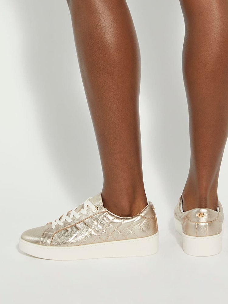 Dune London Gold Egent Quilted Cupsole Trainers - Image 1 of 6