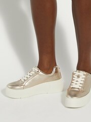 Dune London Gold Episode 2 Flatform Lace Up Trainers - Image 1 of 5