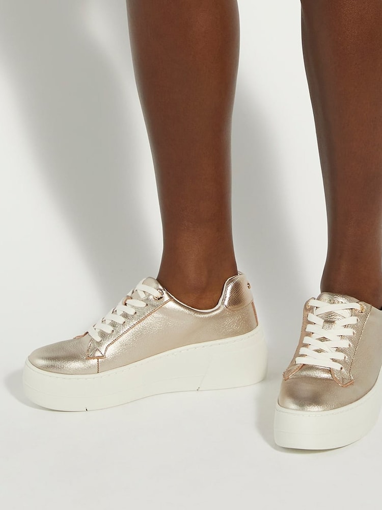 Dune London Gold Episode 2 Flatform Lace Up Trainers - Image 1 of 5