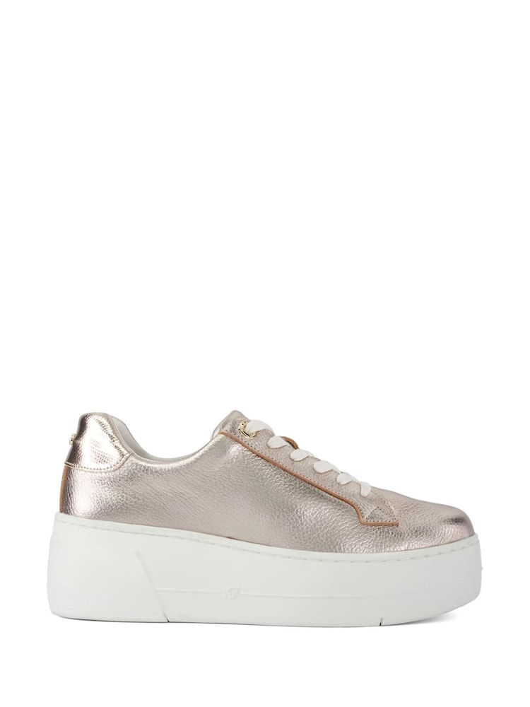 Dune London Gold Episode 2 Flatform Lace Up Trainers - Image 2 of 5