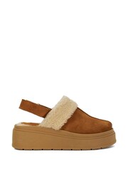 Dune London Brown Game Faux Fur Lined Mule Shoes - Image 1 of 4