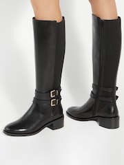 Dune London Black Tatter Double Buckle High Boots - Image 1 of 6