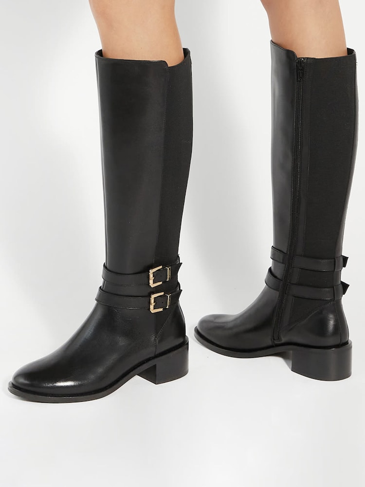 Dune London Black Tatter Double Buckle High Boots - Image 1 of 6