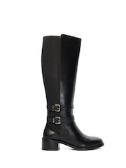 Dune London Black Tatter Double Buckle High Boots - Image 2 of 6