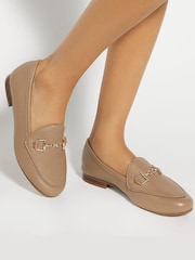 Dune London Taupe Wide Fit Glair Branded Snaffle Leather Trim Shoes - Image 1 of 6