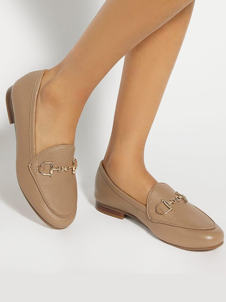 Dune London Taupe Wide Fit Glair Branded Snaffle Leather Trim Shoes - Image 1 of 6