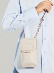 Dune London Cream Samely Debossed Logo Phone Cross-Body Bag - Image 1 of 4