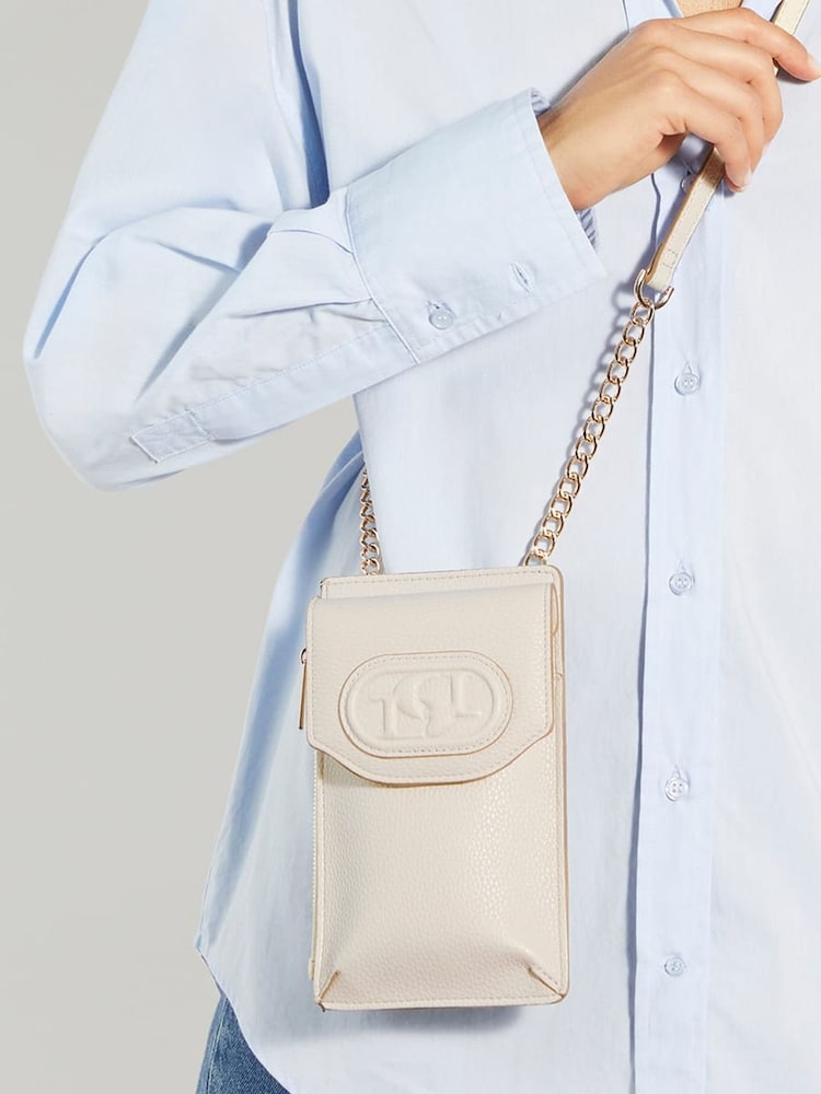 Dune London Cream Samely Debossed Logo Phone Cross-Body Bag - Image 1 of 4